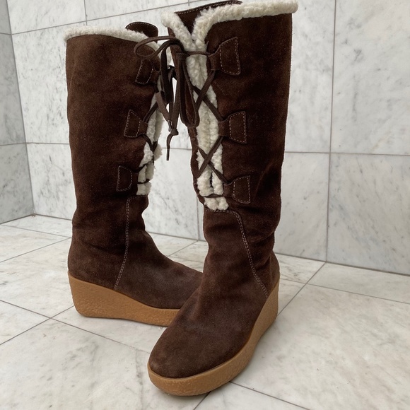 Michael Kors Wedge Boots Sherpa Lined Size 7.5 - Picture 8 of 14